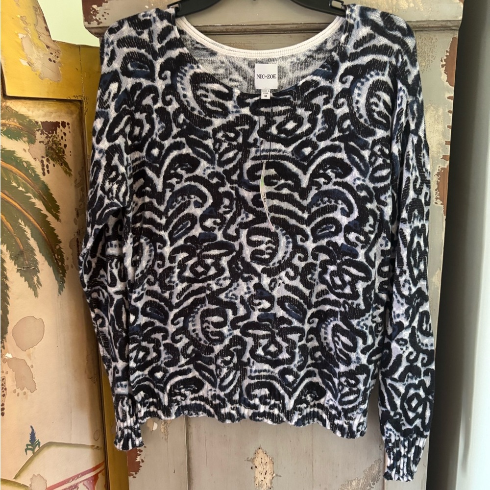 NIC+ZOE Monochrome Abstract Crew Neck Sweater